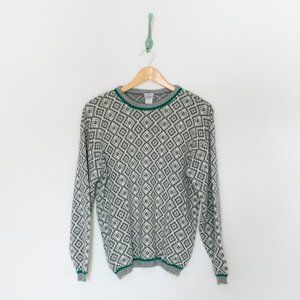 PETIT BATEAU wool blend knit chevron sweater • grey green • size 16 / small